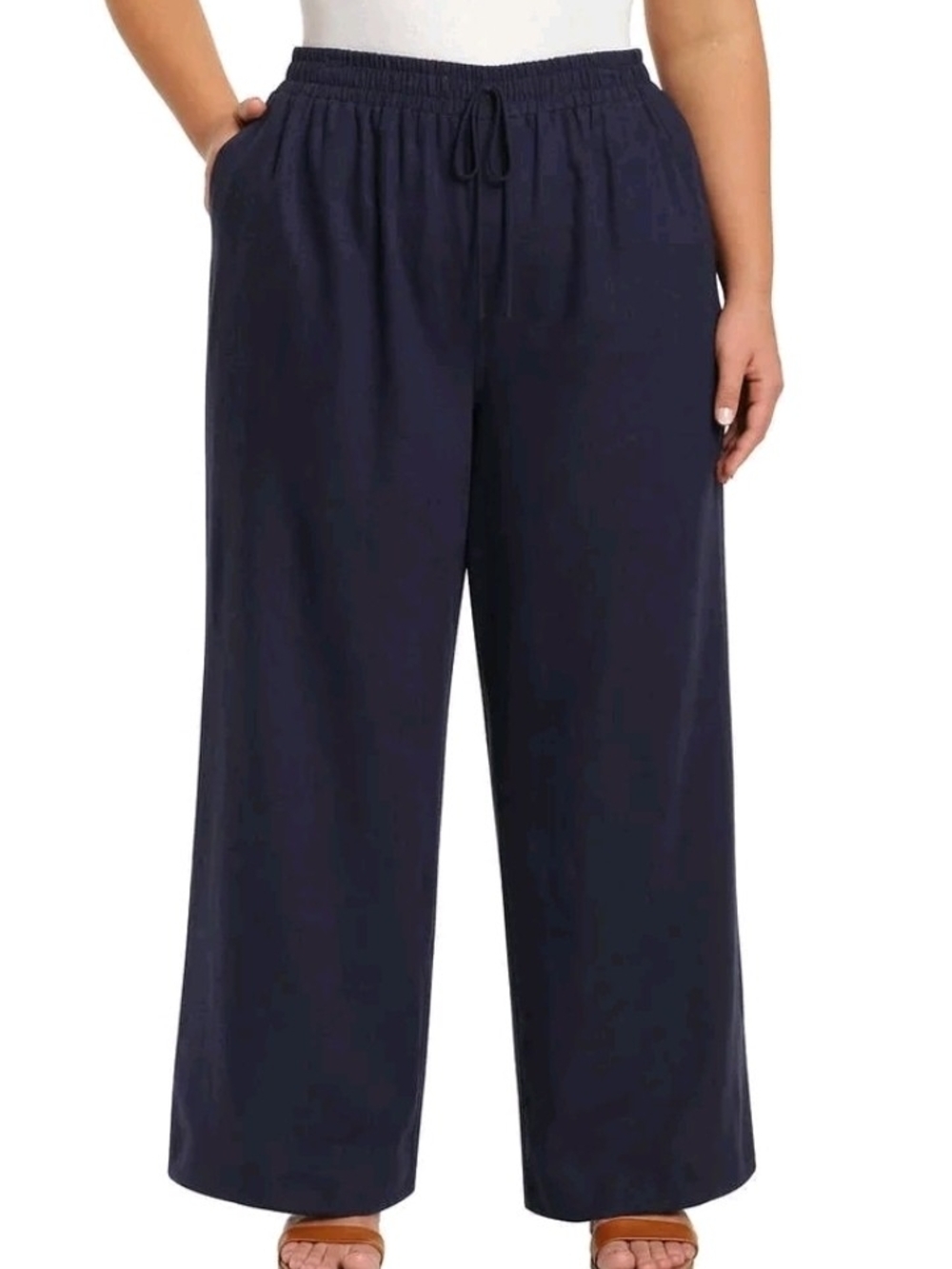 Briggs New York Navy Linen Wide-Leg Pull-On Pants